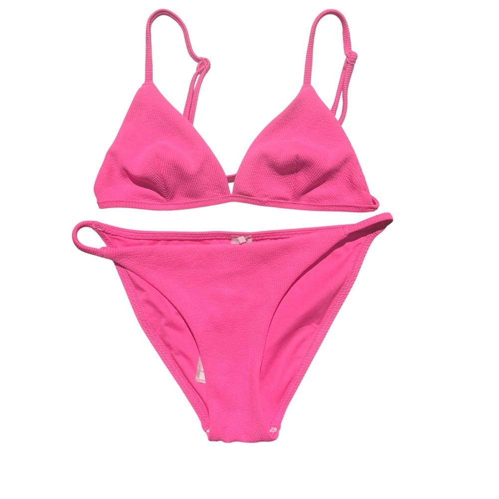 Oysho Pink Textured Triangle Bikini Set Classic Brief Small